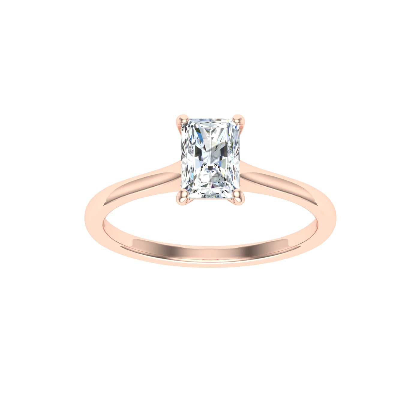 Shimmering Radiant Cut Solitaire Moissanite Engagement Ring Rose Gold